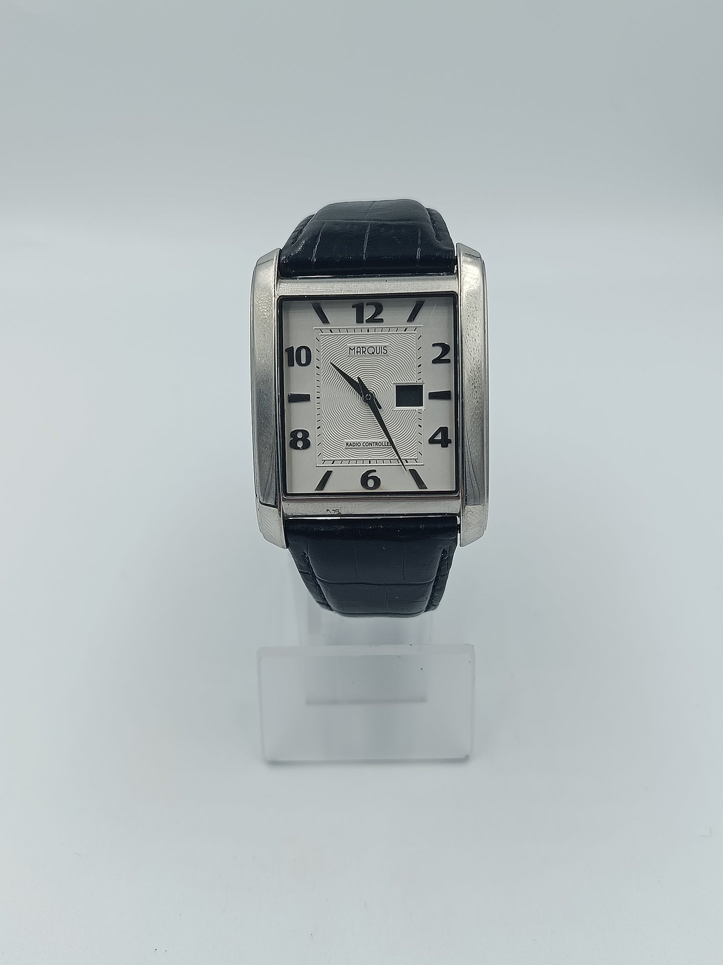 Marquis Funkuhr Herrenarmbanduhr Radio Controlled rechteckig mit Lederarmband