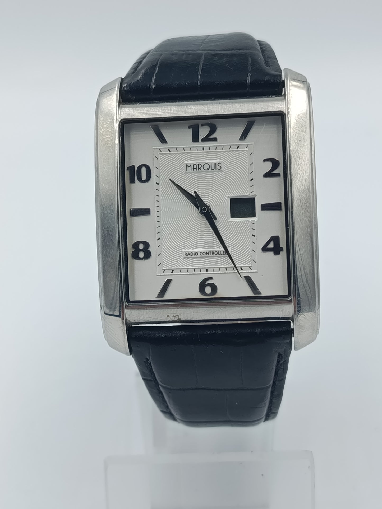 Marquis Funkuhr Herrenarmbanduhr Radio Controlled rechteckig mit Lederarmband