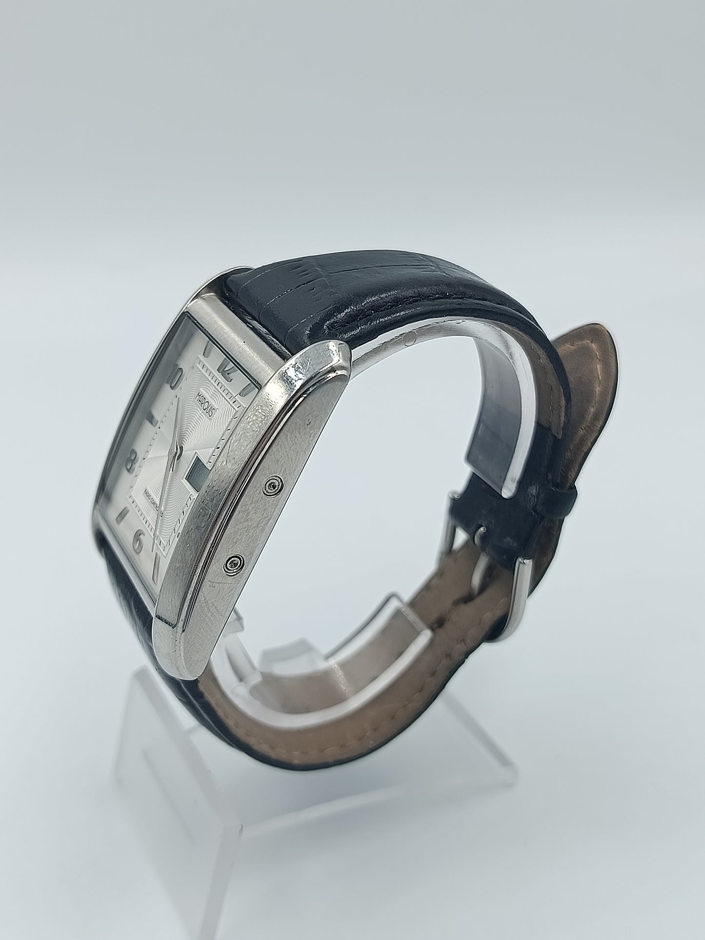 Marquis Funkuhr Herrenarmbanduhr Radio Controlled rechteckig mit Lederarmband