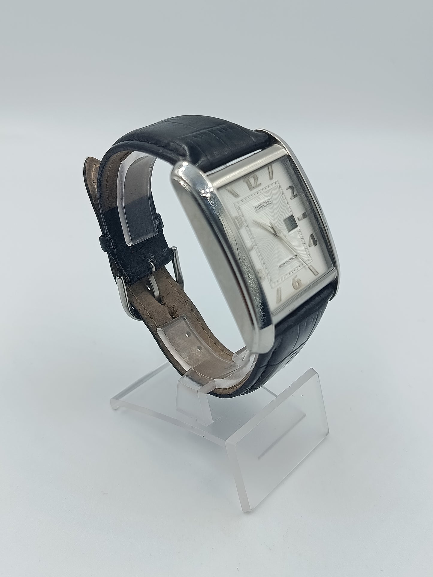 Marquis Funkuhr Herrenarmbanduhr Radio Controlled rechteckig mit Lederarmband