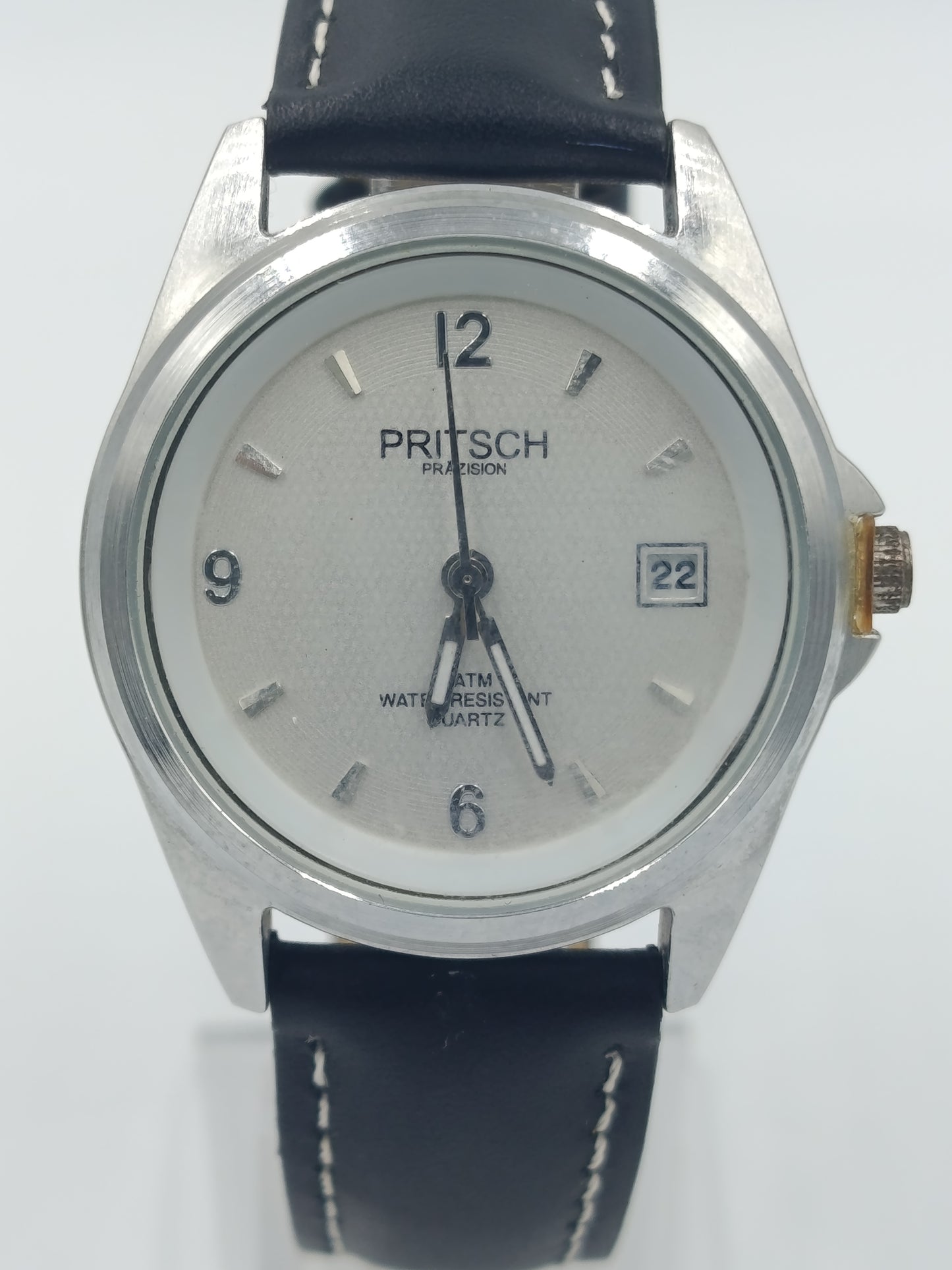 Klassische Herrenarmbanduhr Pritsch Präzision mit Datumsanzeige und Lederarmband
