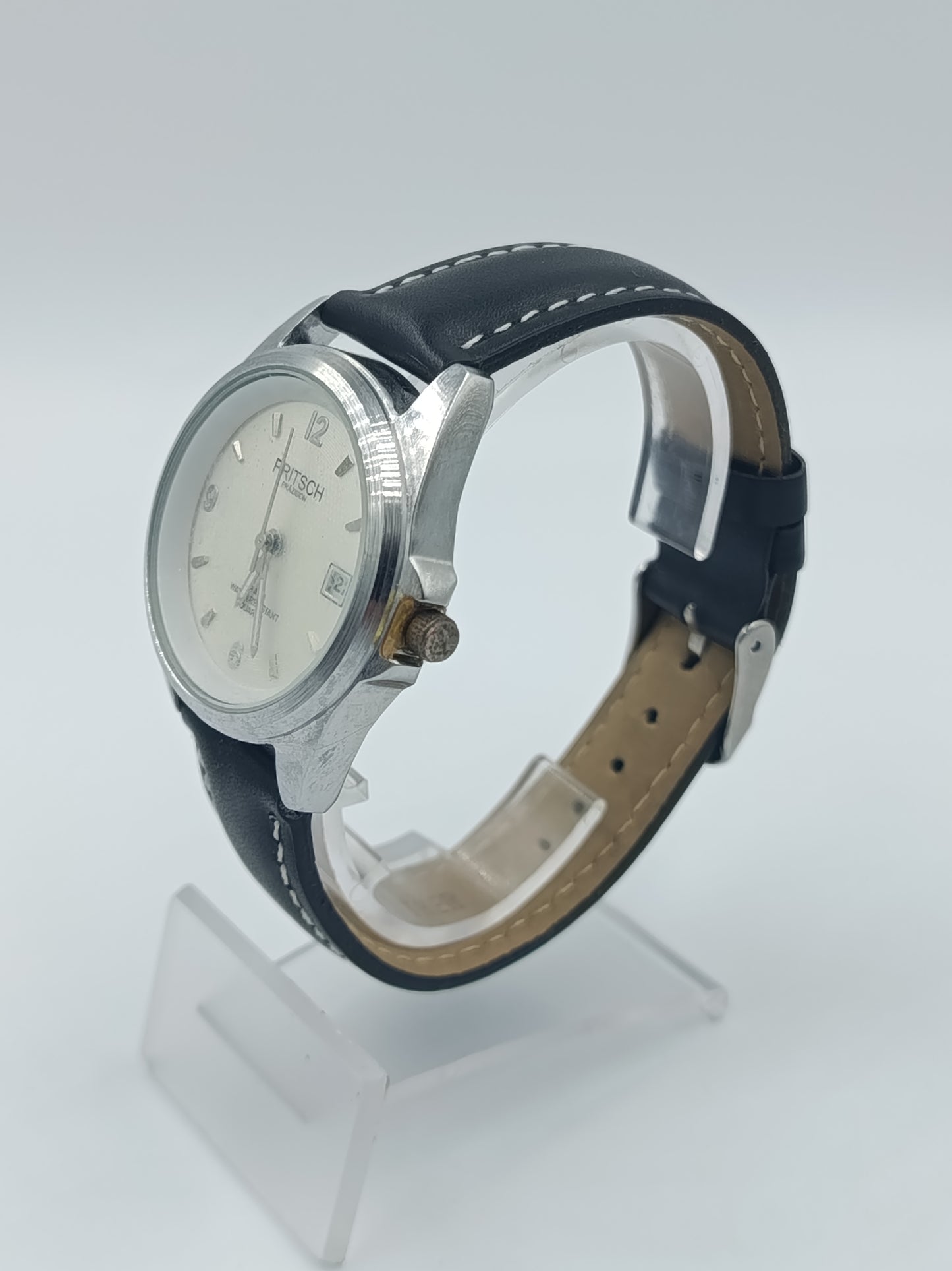 Klassische Herrenarmbanduhr Pritsch Präzision mit Datumsanzeige und Lederarmband