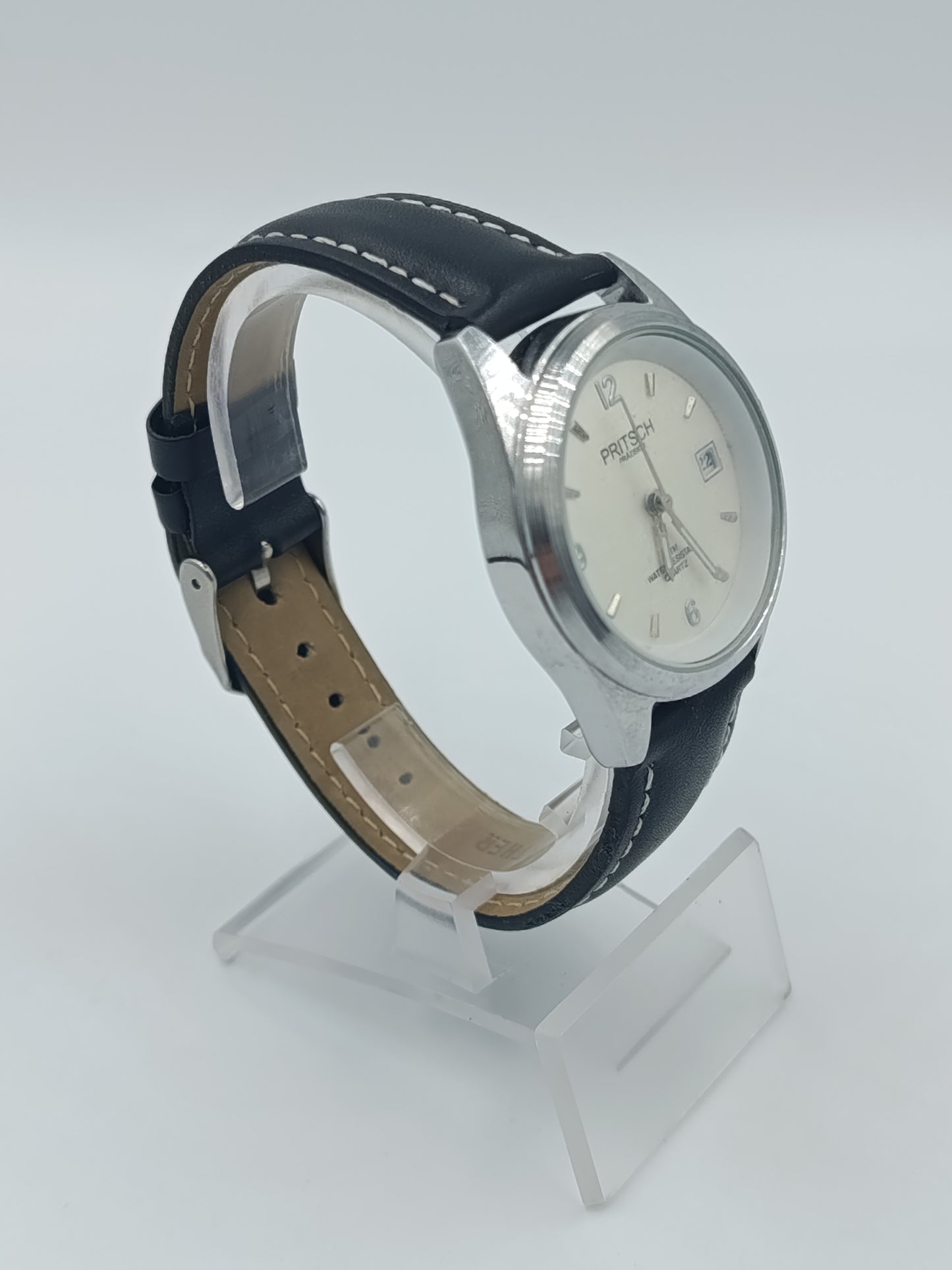 Klassische Herrenarmbanduhr Pritsch Präzision mit Datumsanzeige und Lederarmband