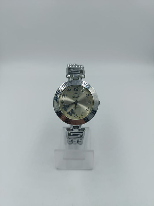 Vintage Damenarmbanduhr Realy Quartz mit silberfarbenem Gliederarmband
