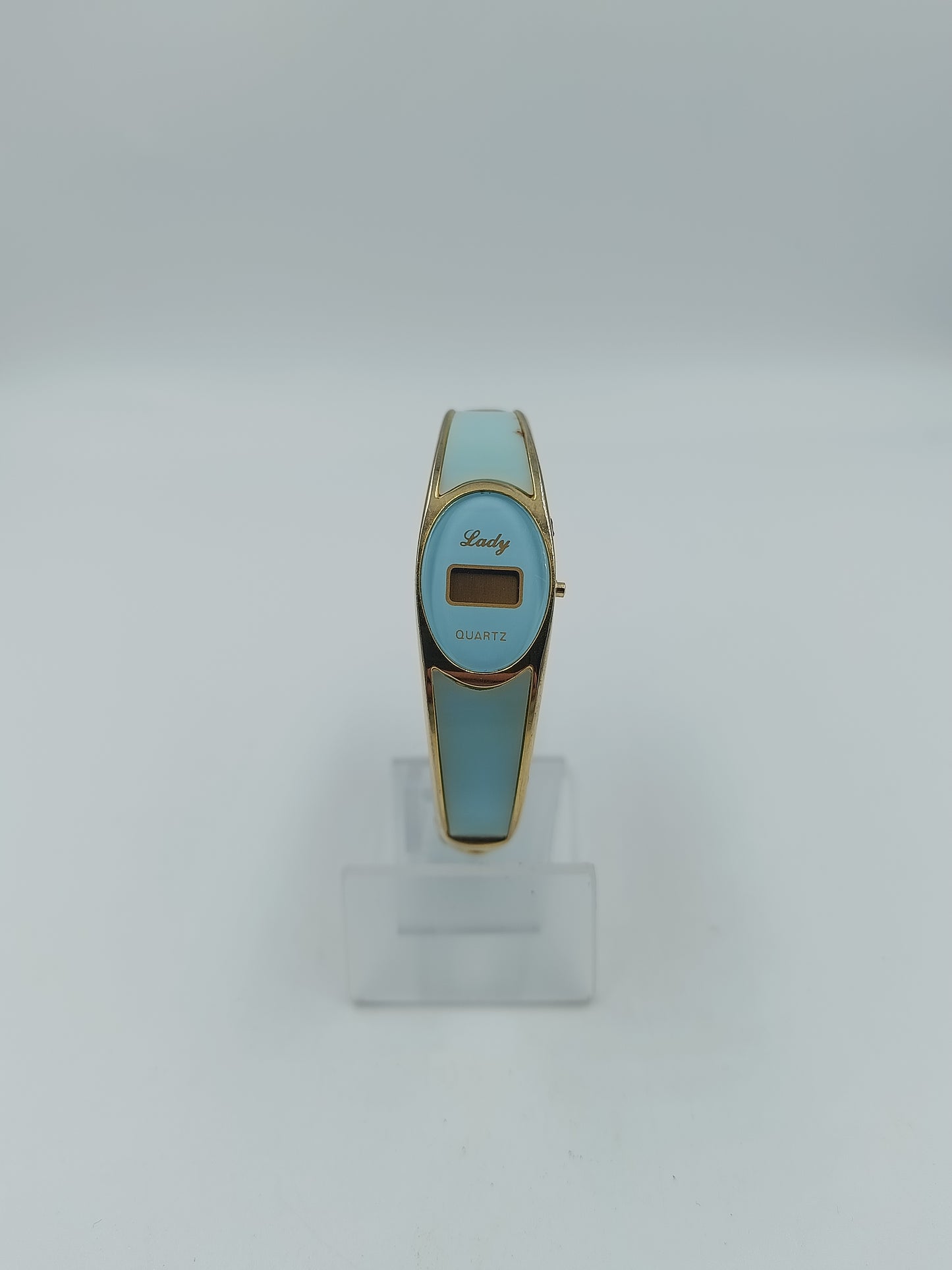 Vintage Lady Quartz Damen Armreif Uhr Blau Goldfarben Digital Design