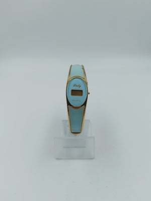 Vintage Lady Quartz Damen Armreif Uhr Blau Goldfarben Digital Design