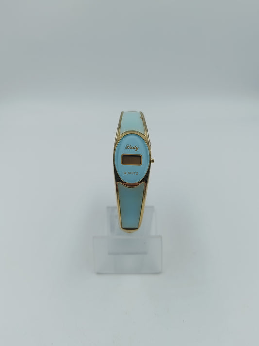 Vintage Lady Quartz Damen Armreif Uhr Blau Goldfarben Digital Design