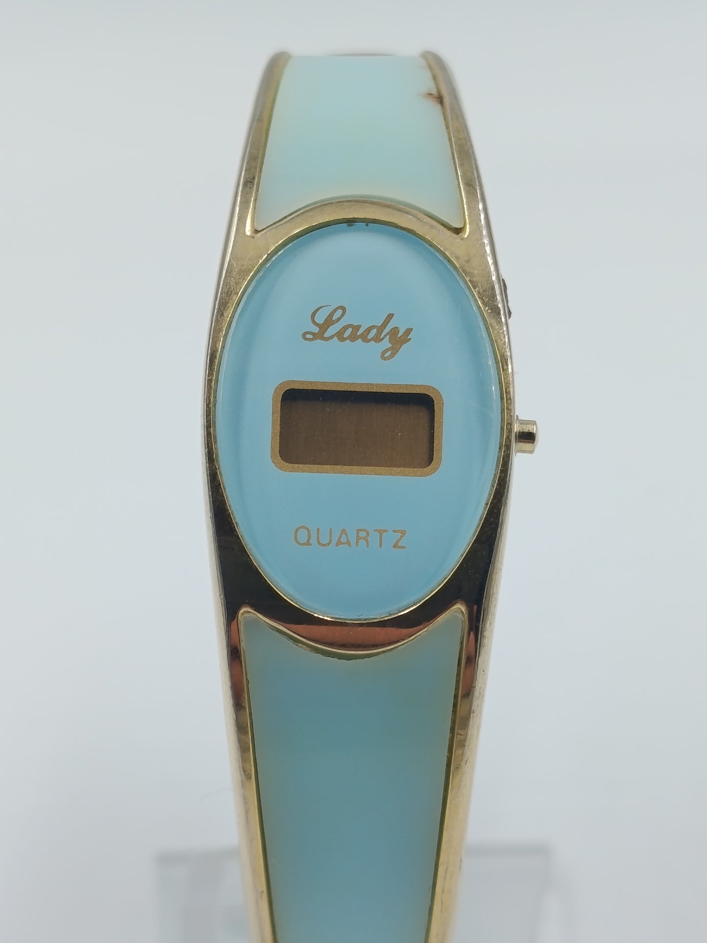 Vintage Lady Quartz Damen Armreif Uhr Blau Goldfarben Digital Design