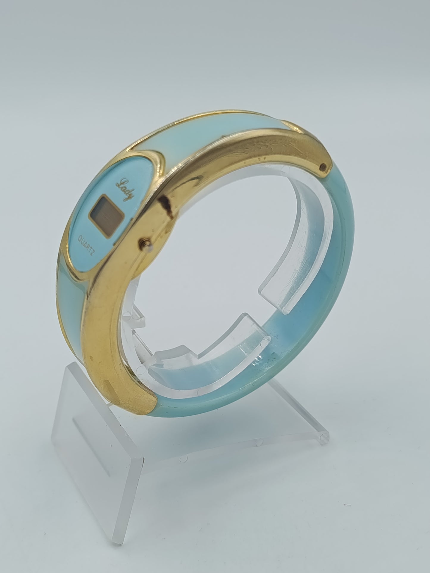 Vintage Lady Quartz Damen Armreif Uhr Blau Goldfarben Digital Design