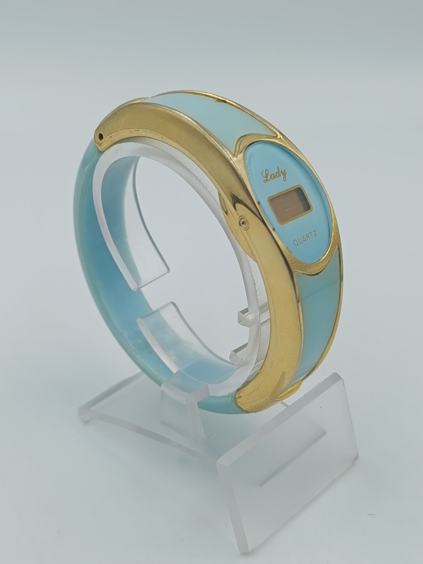 Vintage Lady Quartz Damen Armreif Uhr Blau Goldfarben Digital Design