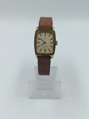 Elegante  Klassische Vintage Armbanduhr Saphira mit braunem Lederband