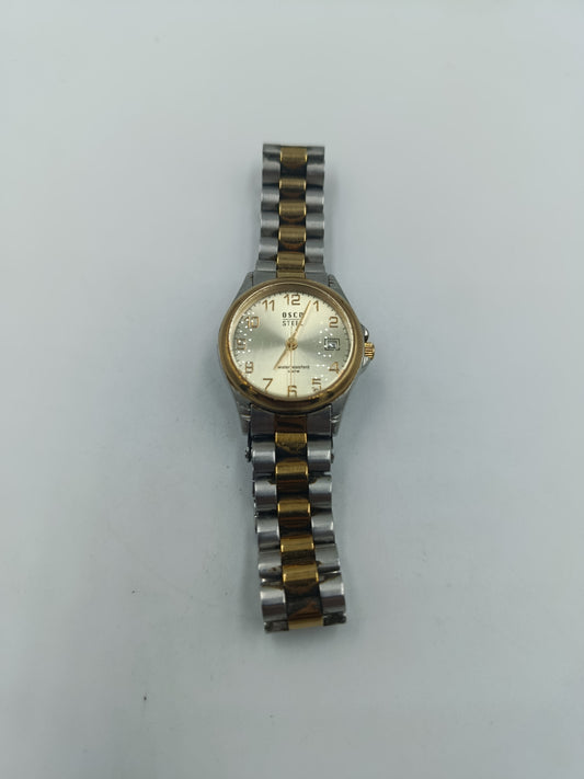 Vintage OSCO Steel Damenarmbanduhr Bicolor Edelstahl Goldfarben Datum