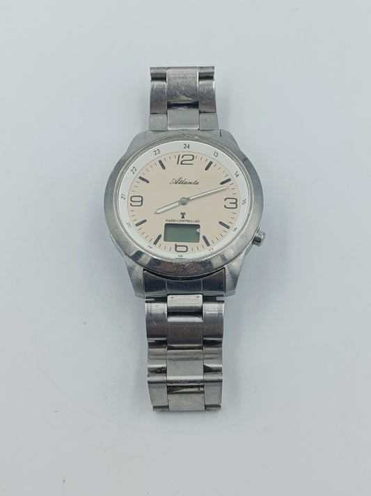Atlanta Funkuhr Edelstahl Herrenarmbanduhr Radio Controlled mit Digitalanzeige
