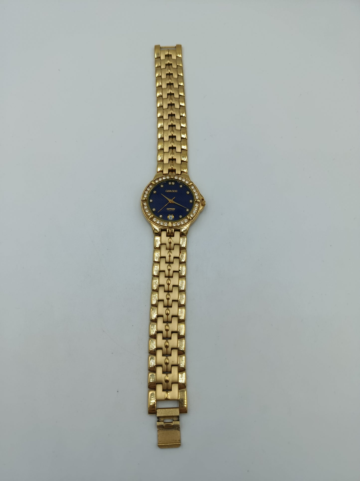 Cavadini Damen Armbanduhr in Goldoptik mit blauem Zifferblatt und Ziersteinen