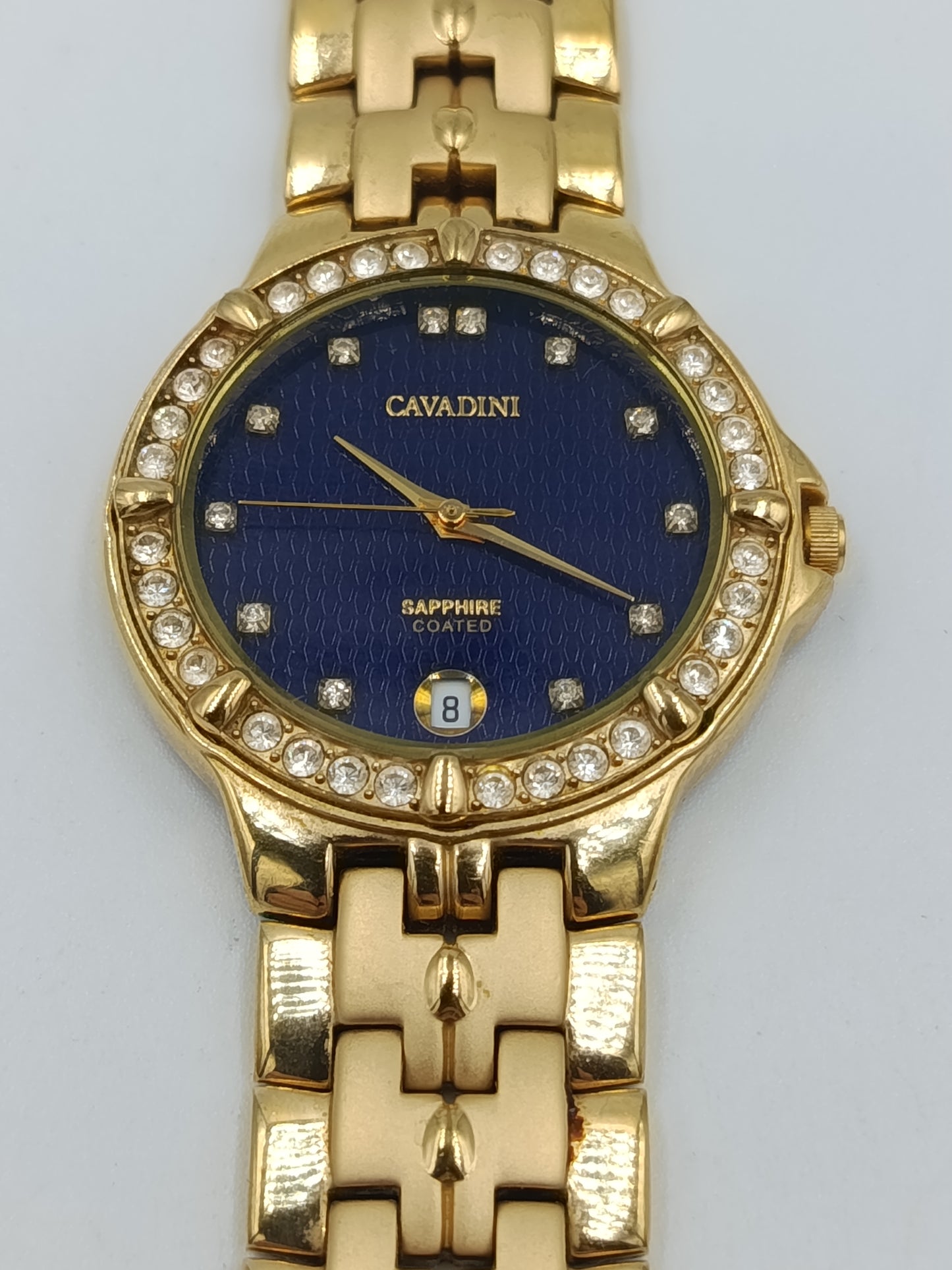 Cavadini Damen Armbanduhr in Goldoptik mit blauem Zifferblatt und Ziersteinen