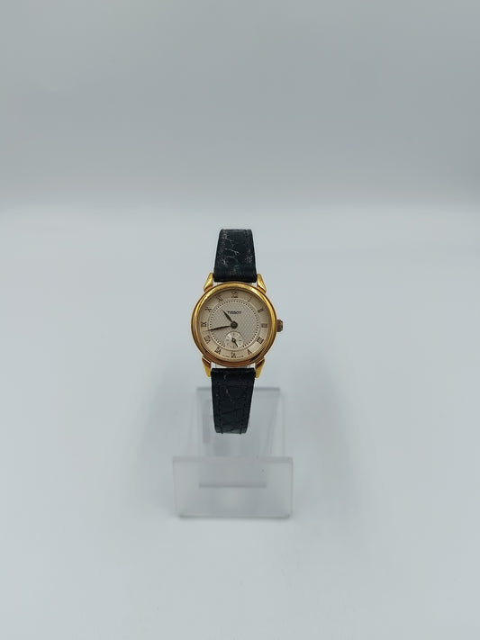 Tissot Damen Armbanduhr Swiss Made Goldfarben Lederarmband Kleine Sekunde
