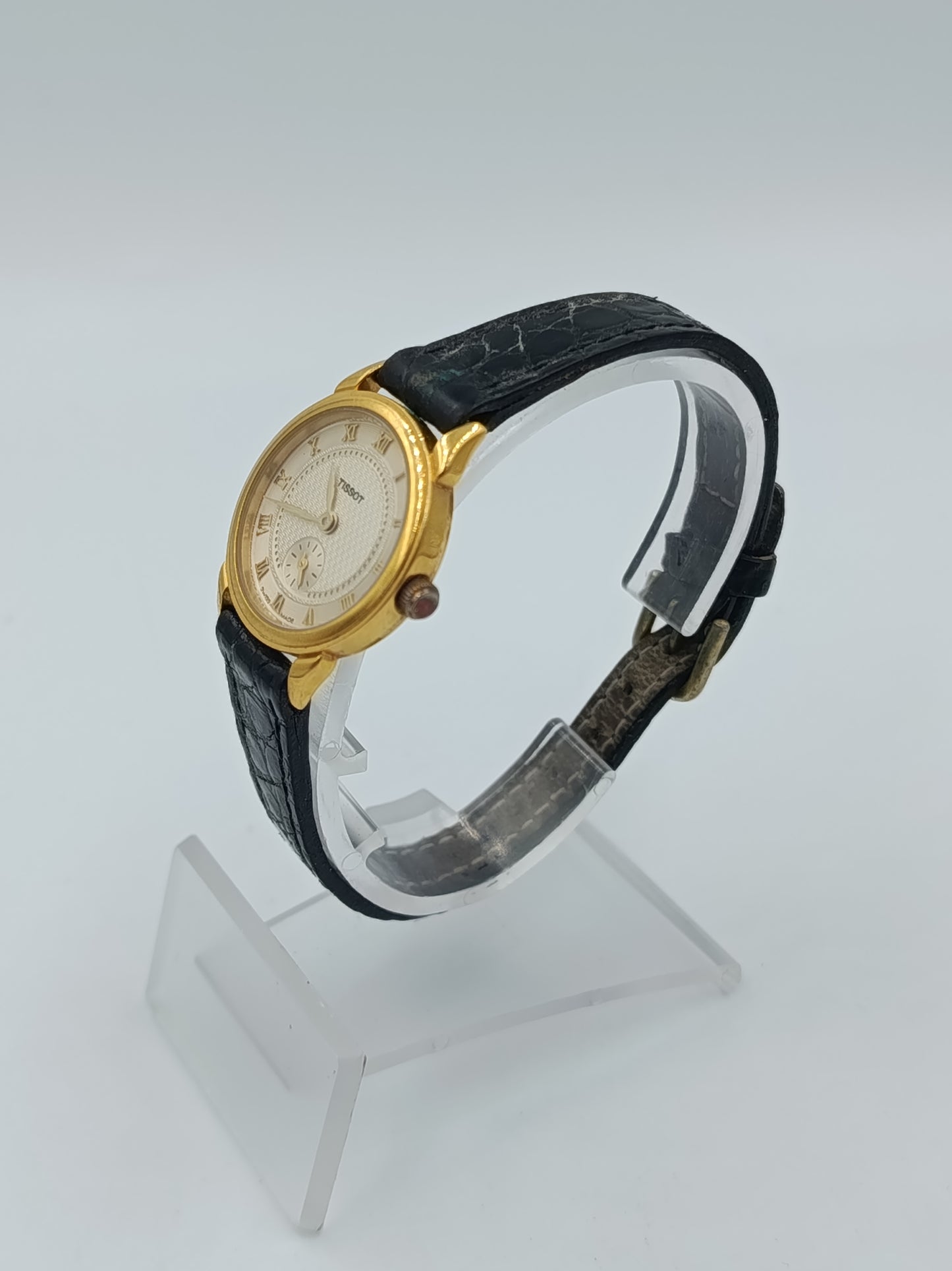 Tissot Damen Armbanduhr Swiss Made Goldfarben Lederarmband Kleine Sekunde