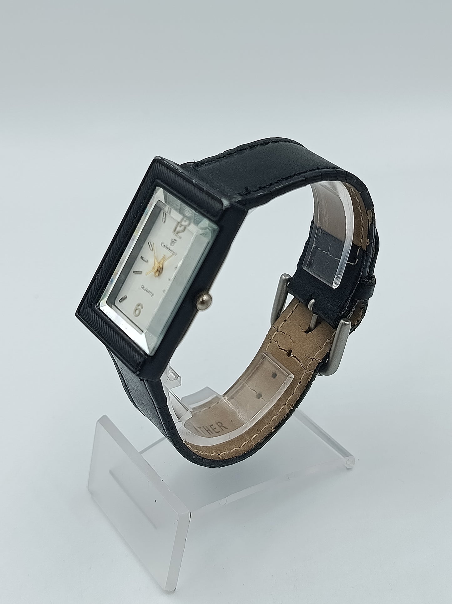 Celebrity Damen Armbanduhr rechteckiges Gehäuse mit schwarzem Lederarmband