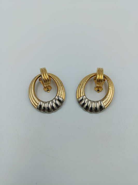 Elegante  Vintage Clip Ohrringe Bicolor Gold Silber Rund Elegant