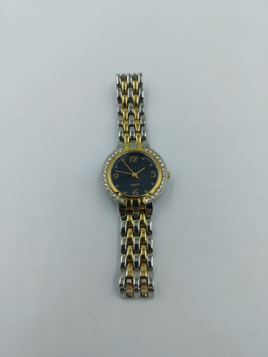 Damenuhr Bicolor Strass – Elegante Quartz Uhr mit schwarzem Blatt