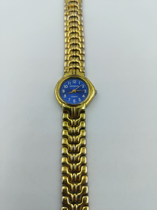 Elegante Geneva Uhr Goldfarben – Blaues Zifferblatt & Metall