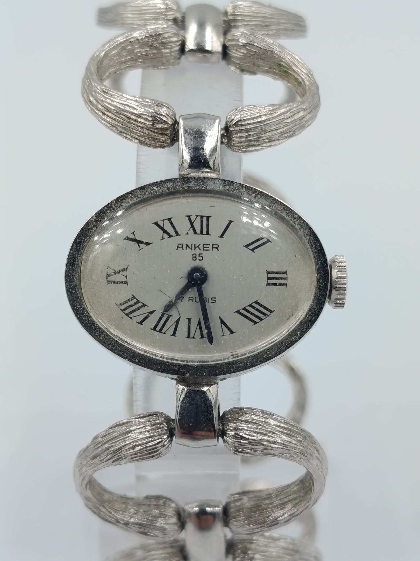 Vintage Anker 85 Damenarmbanduhr Silberfarben Mechanisch 17 Rubis