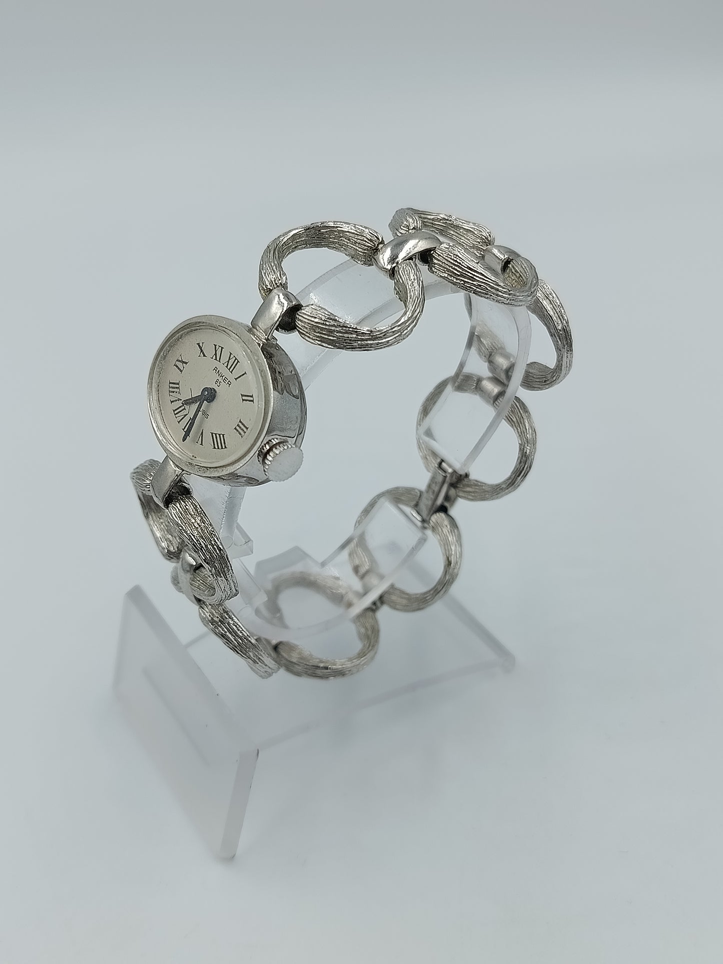 Vintage Anker 85 Damenarmbanduhr Silberfarben Mechanisch 17 Rubis