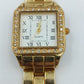 Vintage Damenarmbanduhr Goldfarben mit Strassbesatz und römischen Ziffern