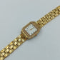 Vintage Damenarmbanduhr Goldfarben mit Strassbesatz und römischen Ziffern