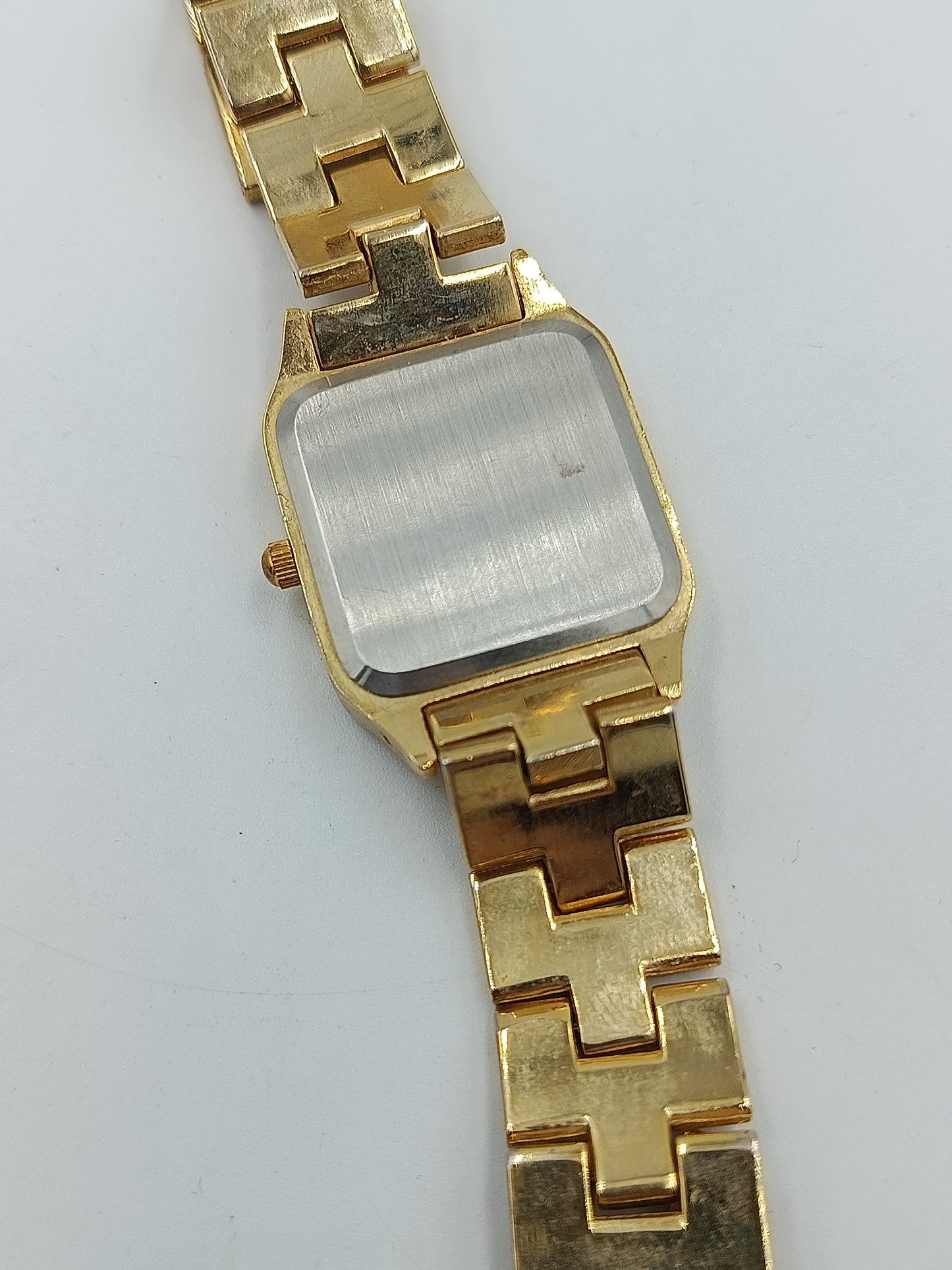 Vintage Damenarmbanduhr Goldfarben mit Strassbesatz und römischen Ziffern