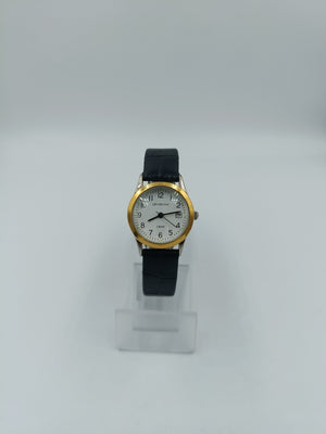 Fabiani Damenarmbanduhr mit Datumsanzeige Lederarmband und goldfarbener Lünette