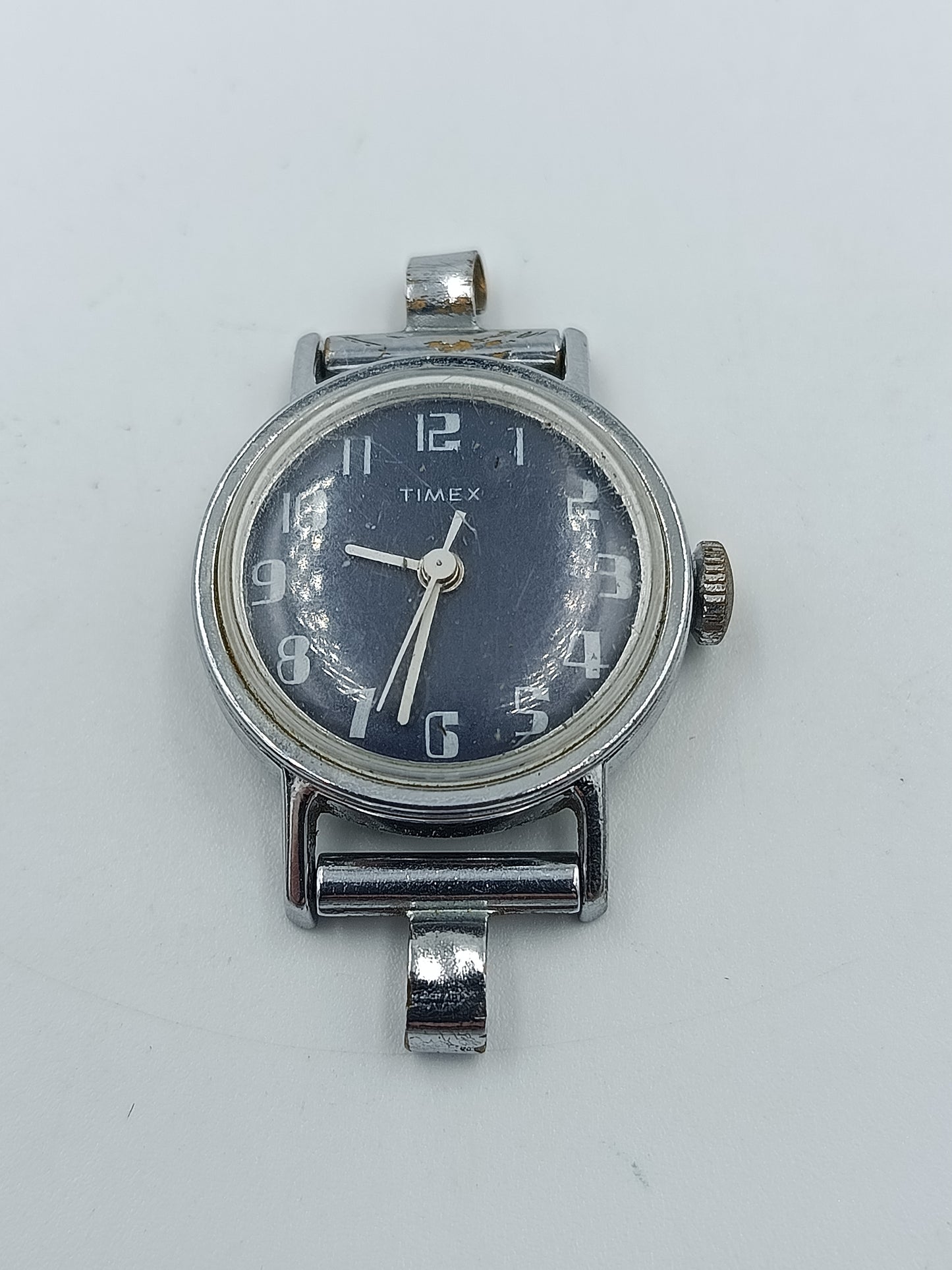 Timex Vintage Damen Armbanduhr Handaufzug blaues Zifferblatt Edelstahlboden
