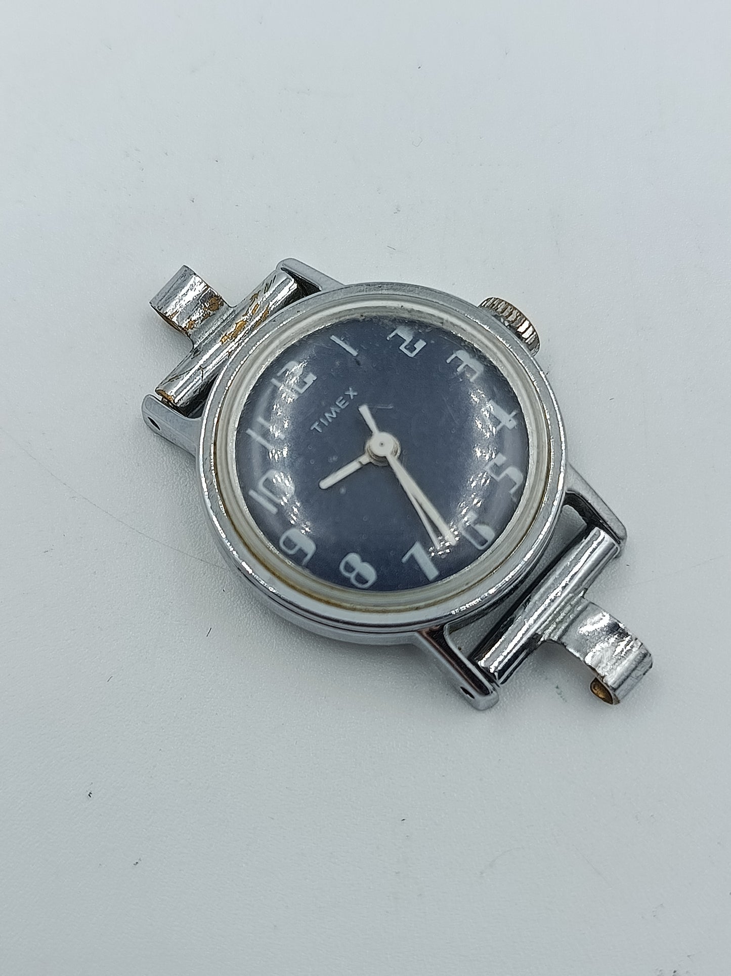 Timex Vintage Damen Armbanduhr Handaufzug blaues Zifferblatt Edelstahlboden