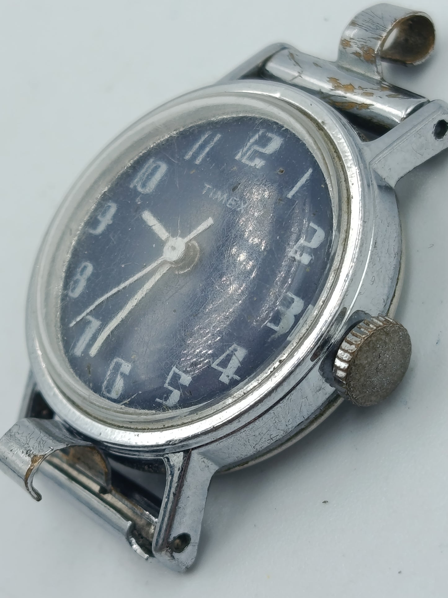 Timex Vintage Damen Armbanduhr Handaufzug blaues Zifferblatt Edelstahlboden