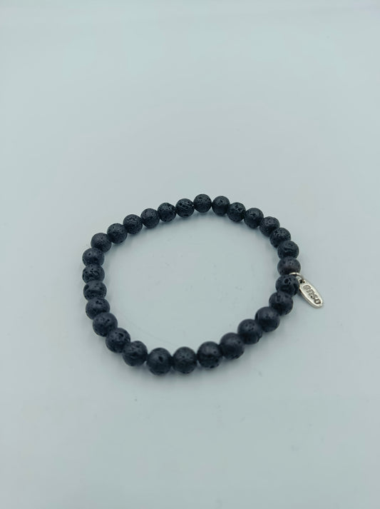 Elastisches Lava Stein Armband in Schwarz mit Anhänger von enso