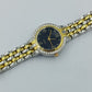 Elegante Bicolor-Damenuhr: Strass & Blaues Zifferblatt