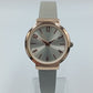 Elegante Damen Armbanduhr in Roségold Optik mit grauem Lederarmband