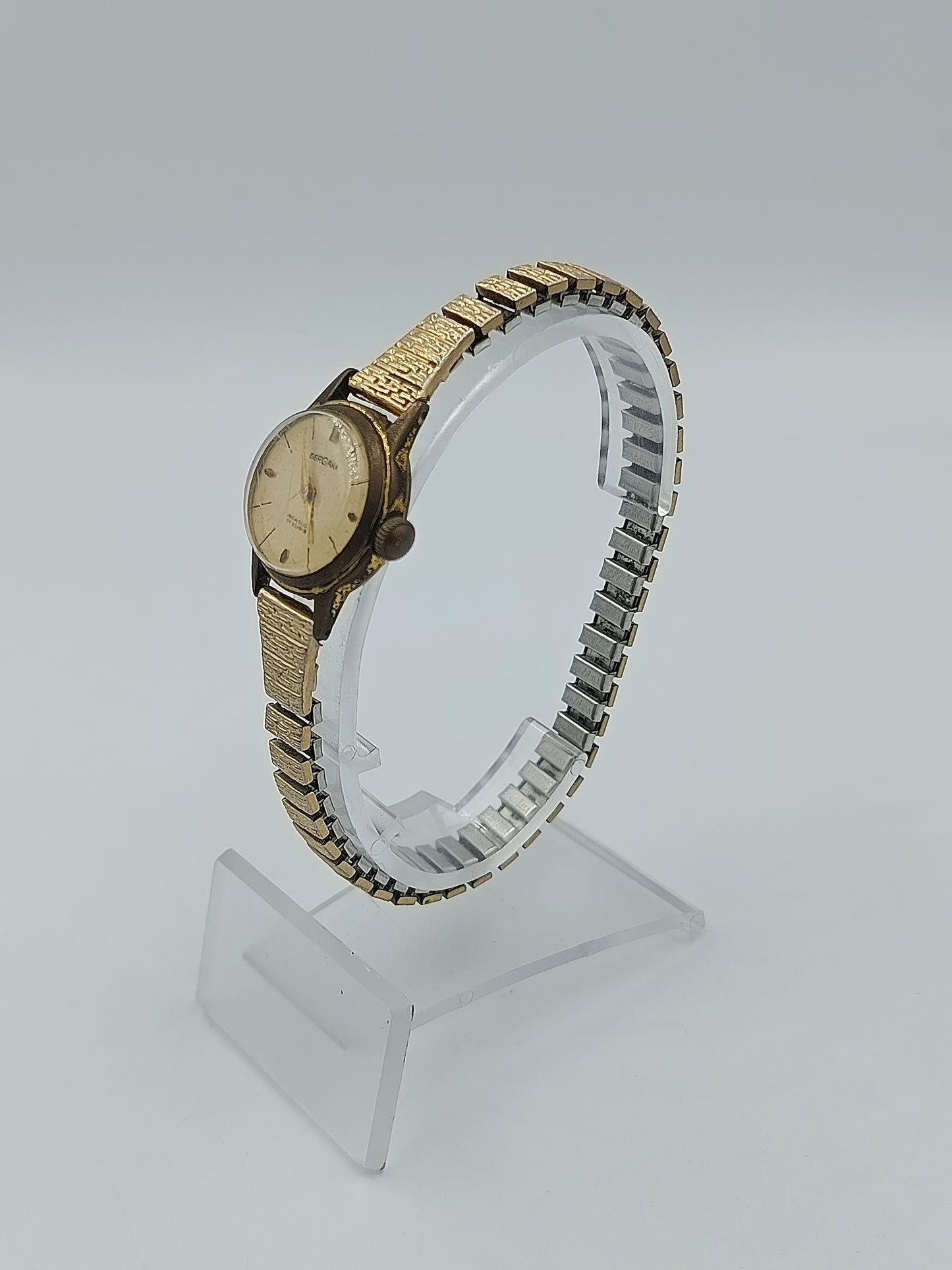 Klassische  Bergana Damen Armbanduhr in Goldoptik mit elastischem Metallarmband