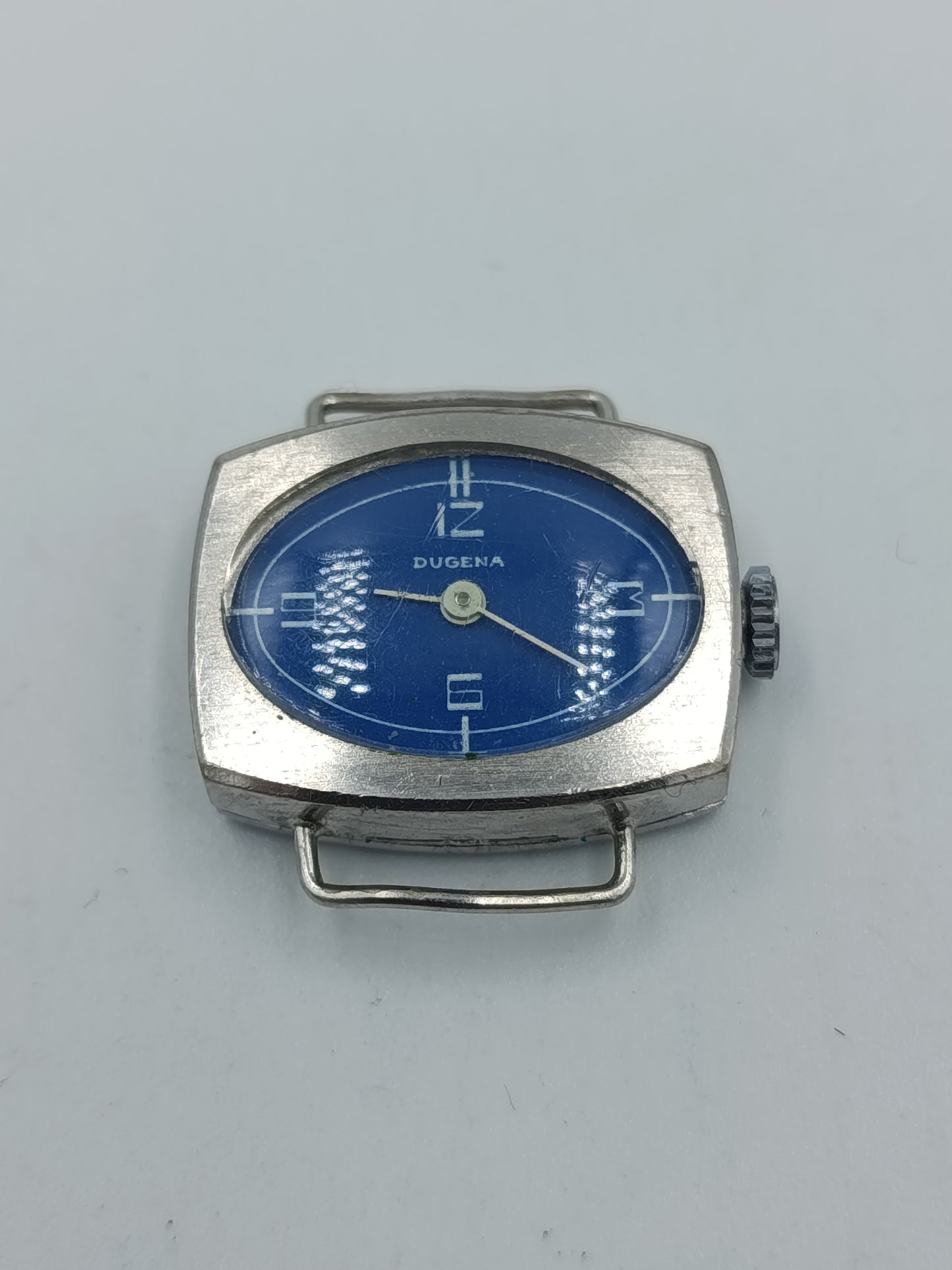 Dugena Vintage Damenuhr mit blauem Zifferblatt in rechteckigem Gehäuse