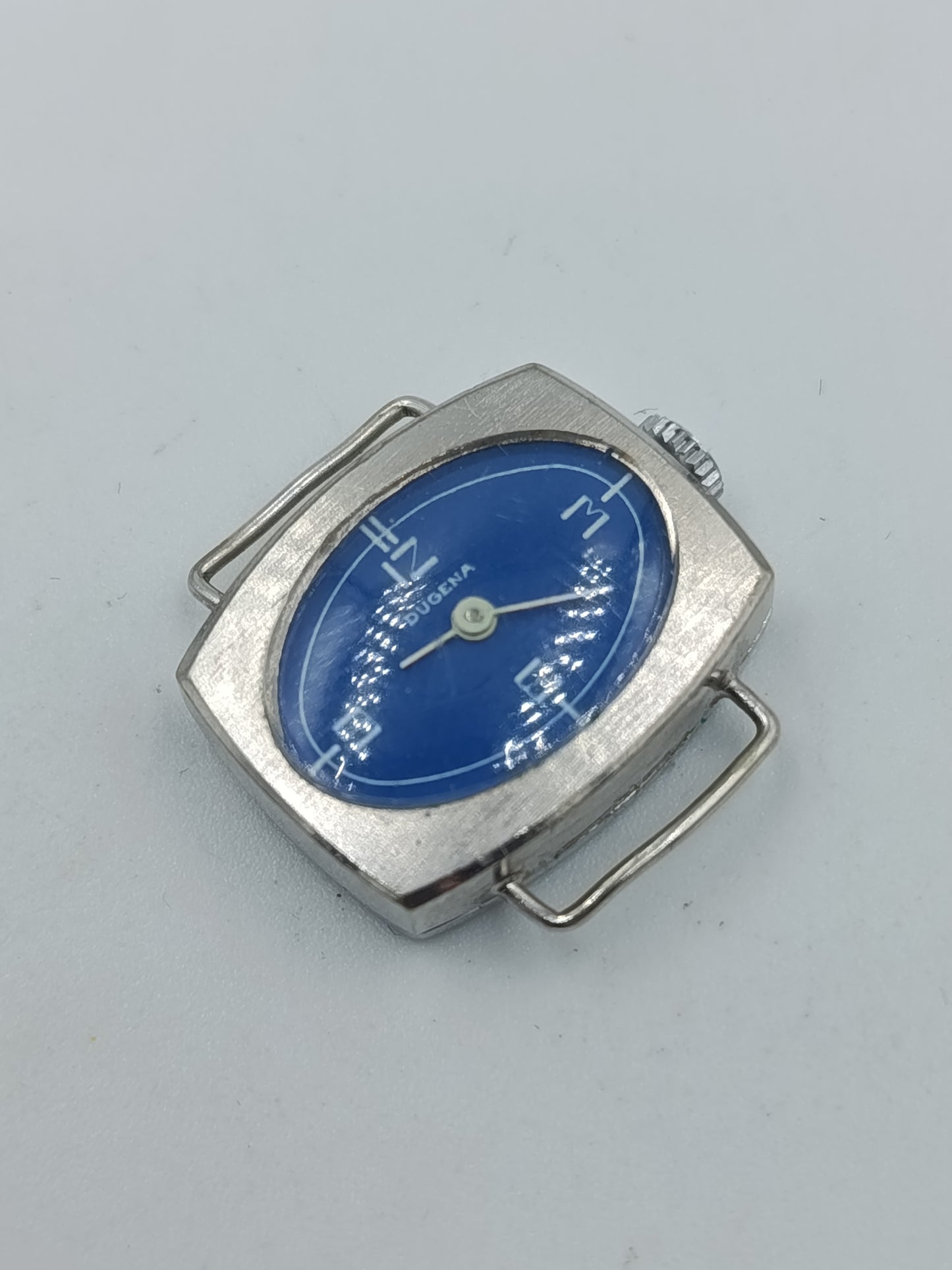 Dugena Vintage Damenuhr mit blauem Zifferblatt in rechteckigem Gehäuse