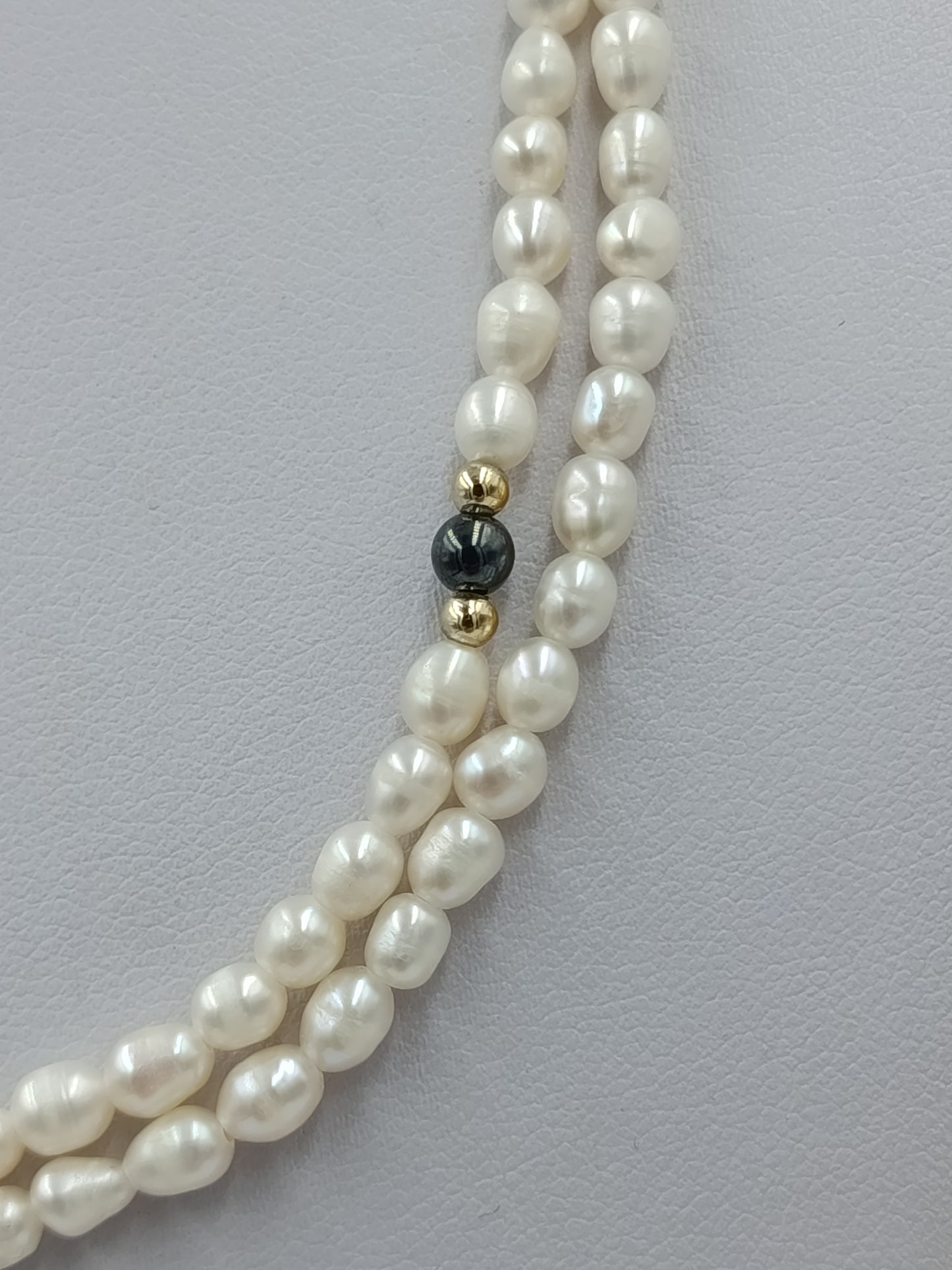 Vintage Doppelreihige Perlenkette Weiß Süßwasserperlen Stil Kette 45,5cm