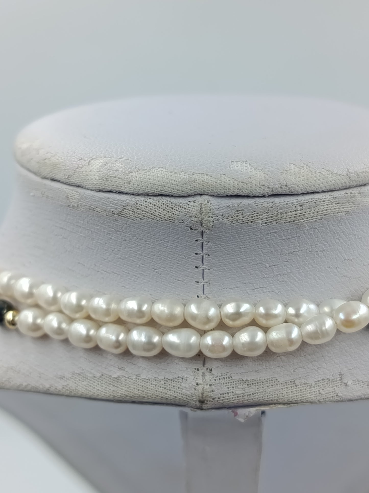 Vintage Doppelreihige Perlenkette Weiß Süßwasserperlen Stil Kette 45,5cm