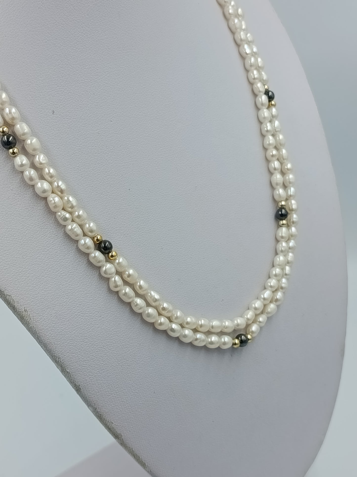 Vintage Doppelreihige Perlenkette Weiß Süßwasserperlen Stil Kette 45,5cm