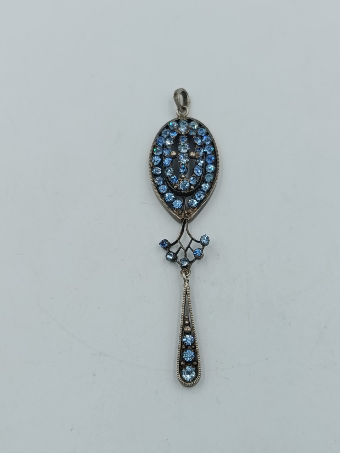 Antiker Jugendstil Anhänger Silberfarbig Blaue Strasssteine Art Deco Schmuck