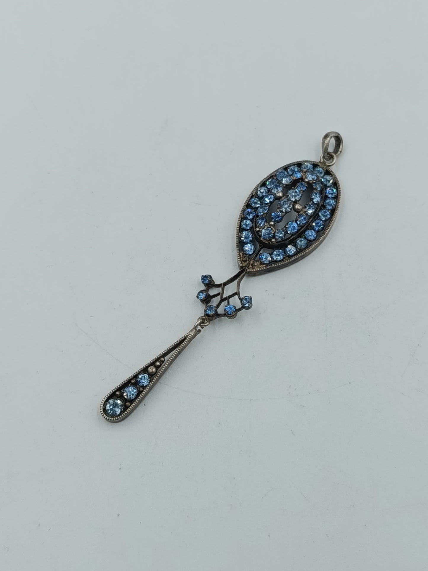 Antiker Jugendstil Anhänger Silberfarbig Blaue Strasssteine Art Deco Schmuck