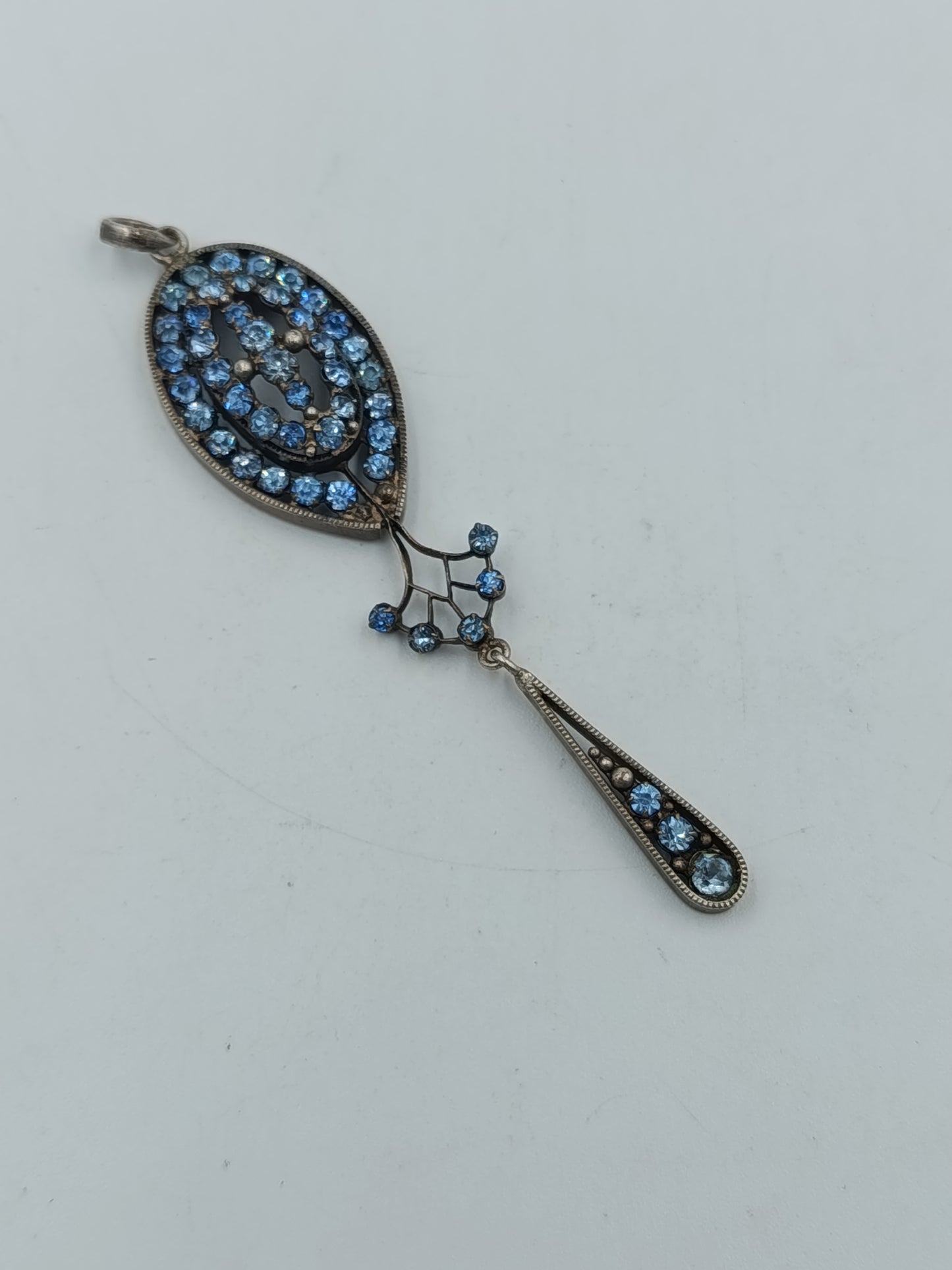 Antiker Jugendstil Anhänger Silberfarbig Blaue Strasssteine Art Deco Schmuck