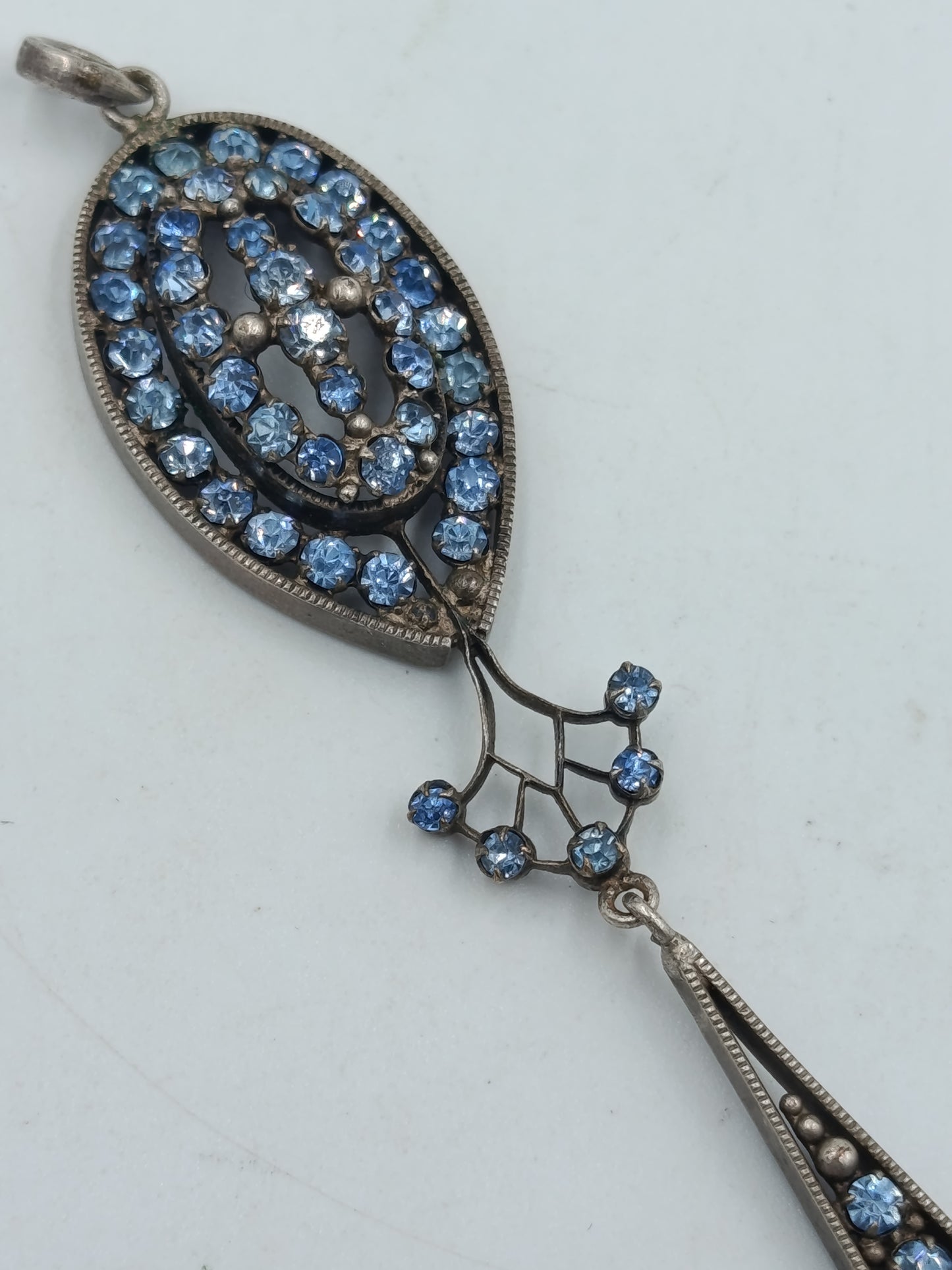 Antiker Jugendstil Anhänger Silberfarbig Blaue Strasssteine Art Deco Schmuck