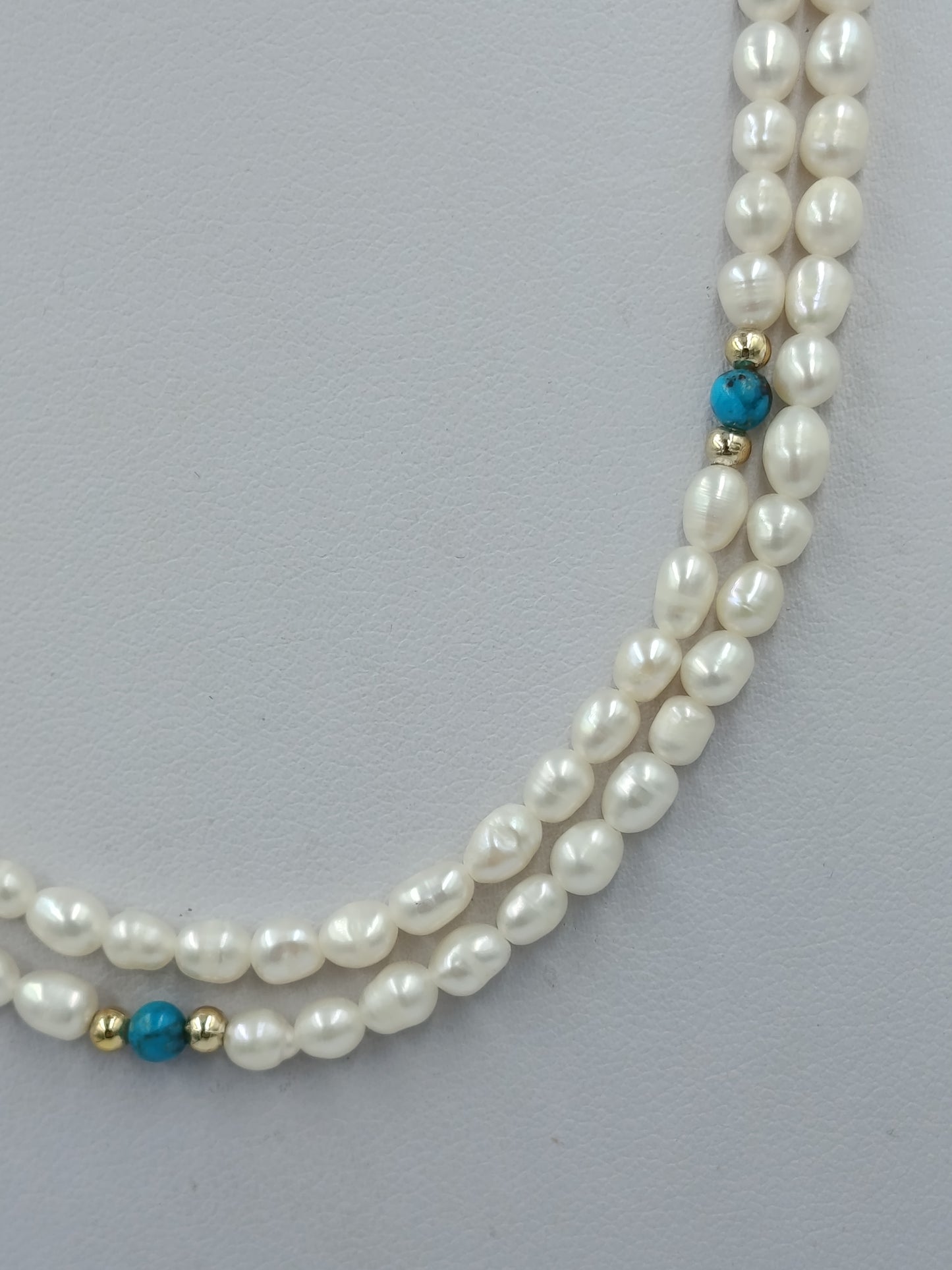 Doppelte Perlenkette mit Türkisfarbenen Perlen Vintage Schmuck Halskette