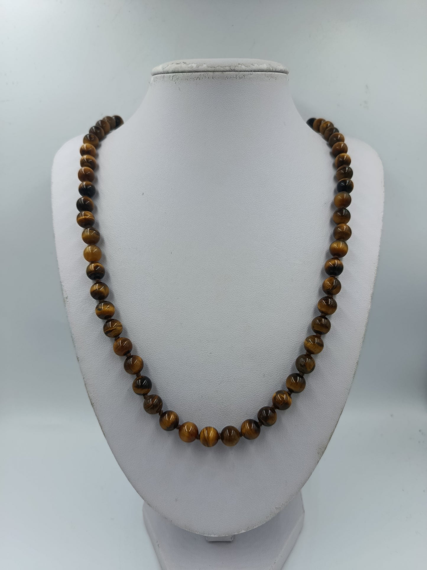 Tigerauge Perlenkette Naturstein Halskette Braun Vintage Schmuck