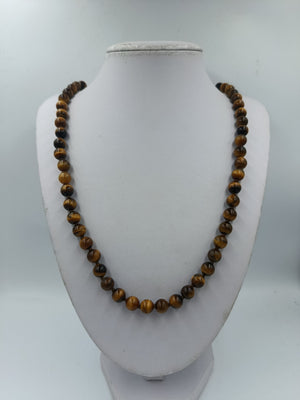 Tigerauge Perlenkette Naturstein Halskette Braun Vintage Schmuck